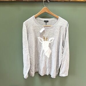 NEW Talbots Plus Petite Grey Reindeer Fair Isle Knit Sweater‎ 2XP